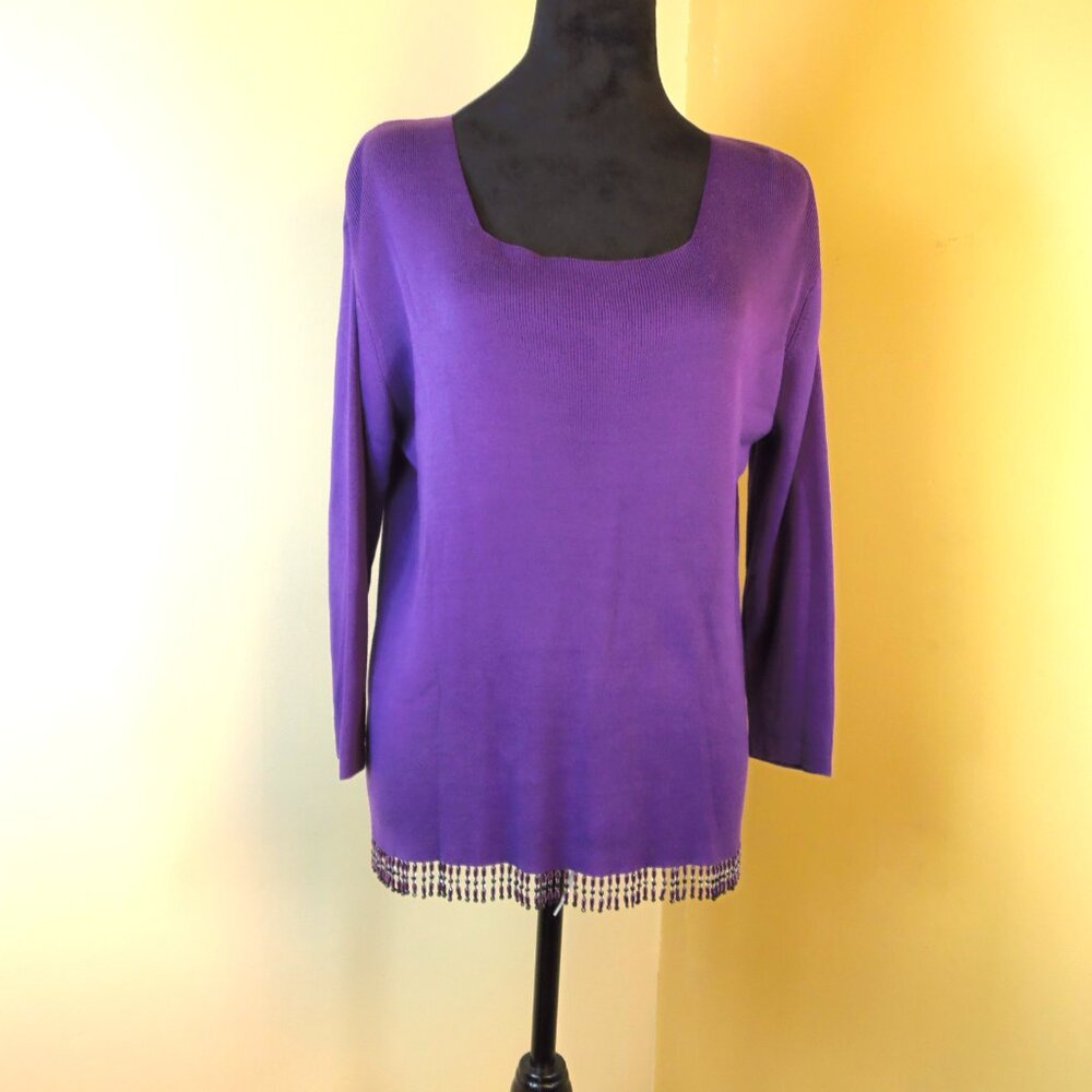 Vintage Y2k CLIO Ladie's‎ Square Neck Silk Blend Beaded Tunic Top Date Night